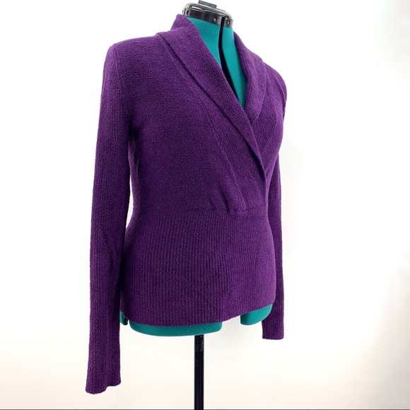 Kenar Purple Plush Knit Shawl Collar Fitted Waist Sweater, Medium - Picture 9 of 16